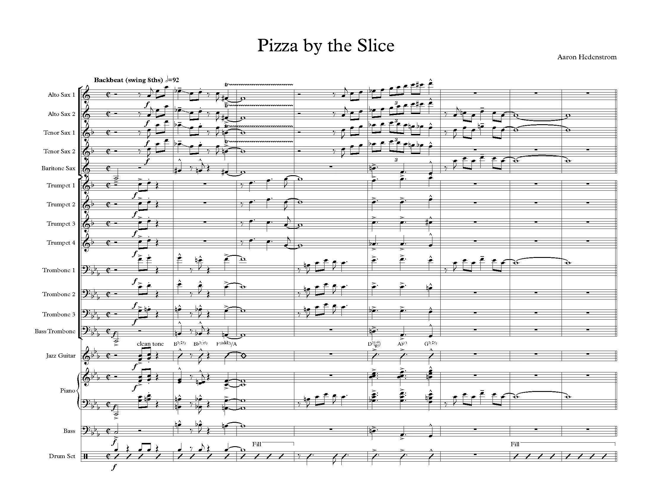 Pizza By The Slice– Large Jazz Ensemble Score and Parts) — AARON